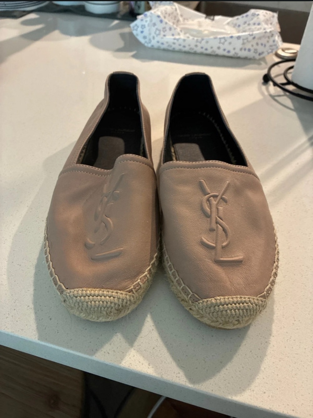 Saint Laurent Women's  Rose Leather Espadrille Slip-Ons